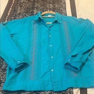 Vibrant Blue Men's Casual Button Down Shirt